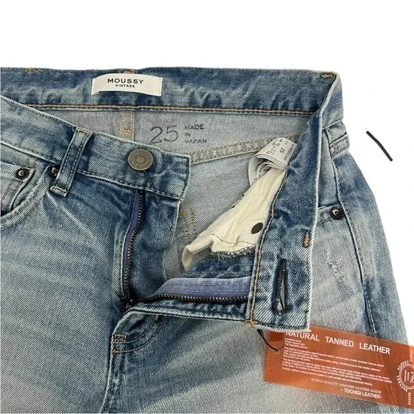 Moussy Vintage Tapered Distressed Jeans Light Blue Denim Ankle Raw hem Size 25 - Picture 5 of 10